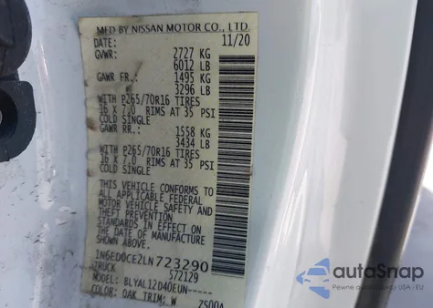 2020 Nissan Frontier S/Sv из США, поврежденный, VIN 1N6ED0CE2LN723290